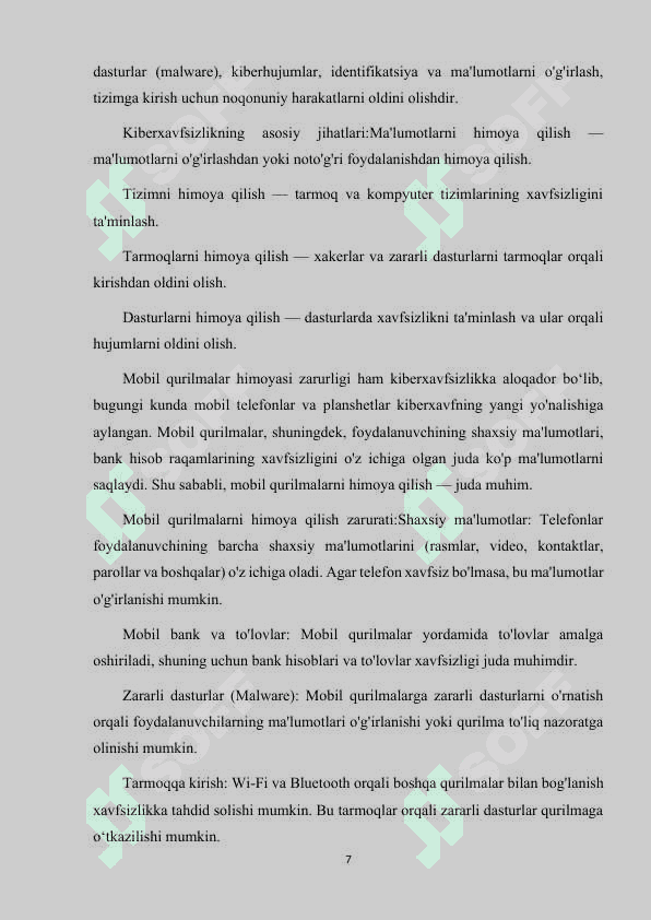 MOBIL QURILMALAR ORQALI AMALGA OSHIRILADIGAN KIBERXURUJLAR VA ULARNING OLDINI OLISH CHORALARI 7