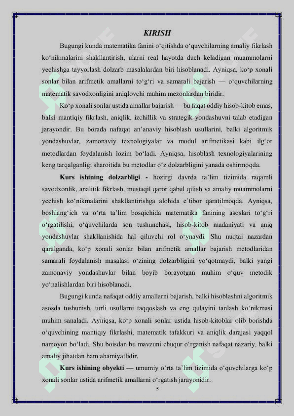 Ko'p xonali sonlar ichida arifmetik amallar bajarish metodlardan foydalanish 3