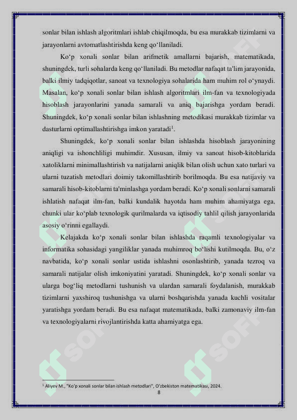 Ko'p xonali sonlar ichida arifmetik amallar bajarish metodlardan foydalanish 8