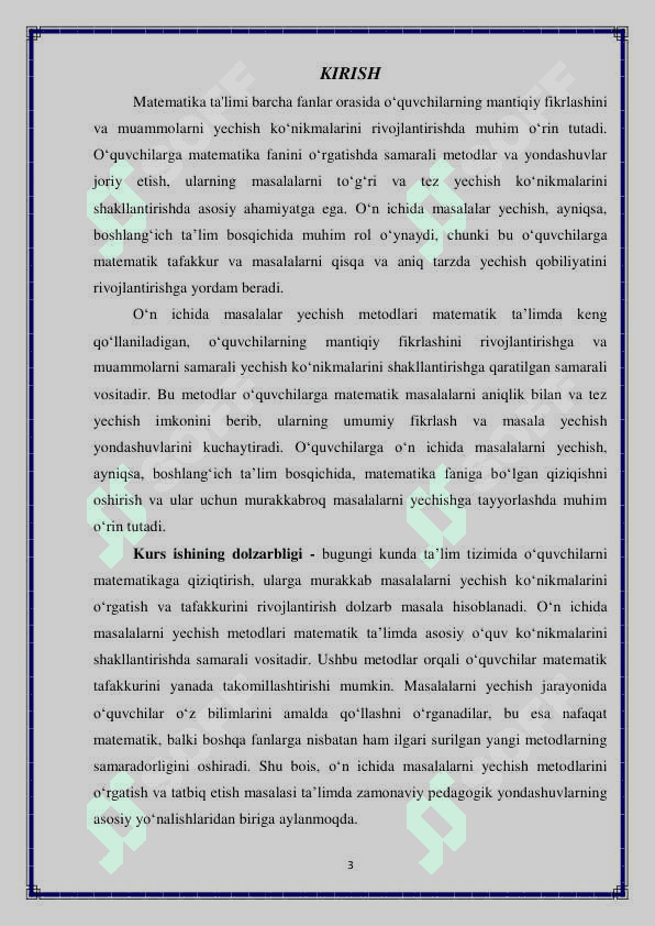 O'n ichida masalalar yechish metodlardan foydalanish 3