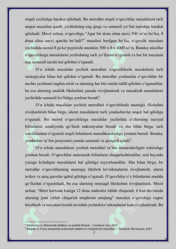 O'n ichida masalalar yechish metodlardan foydalanish 7