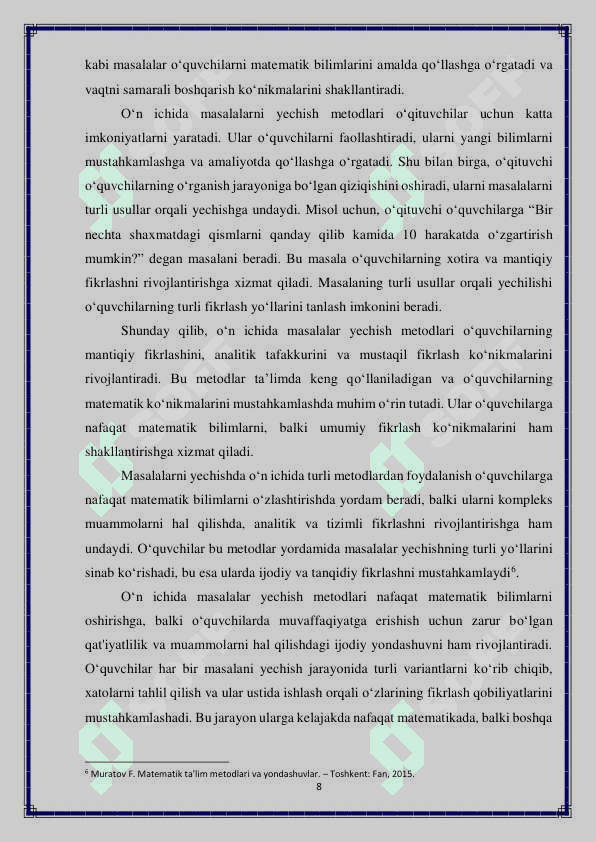 O'n ichida masalalar yechish metodlardan foydalanish 8