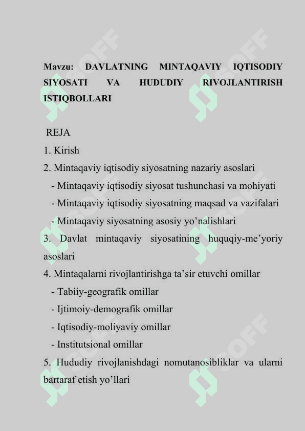 DAVLATNING MINTAQAVIY IQTISODIY SIYOSATI VA HUDUDIY RIVOJLANTIRISH ISTIQBOLLARI 2