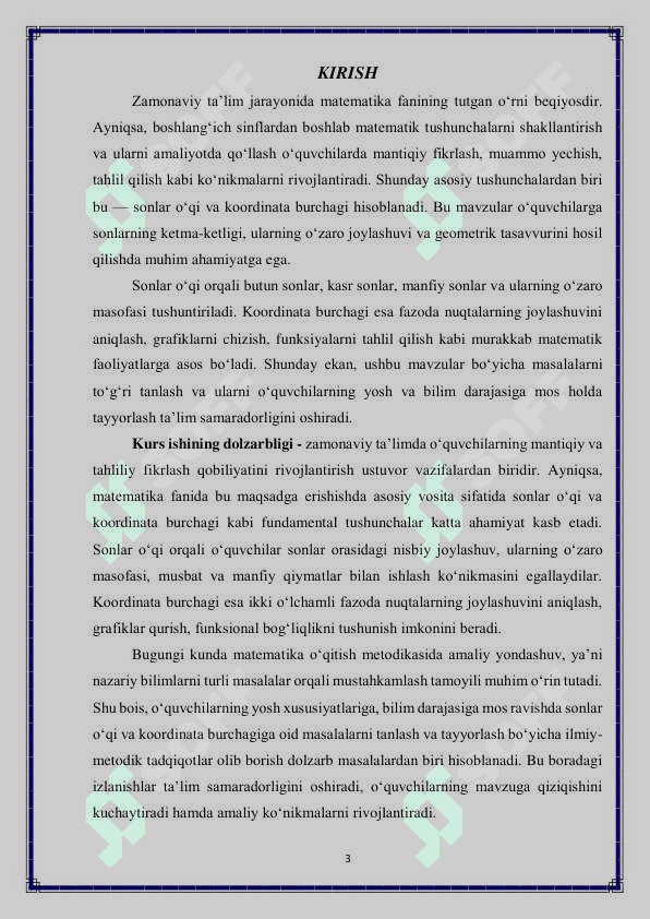 Sonlar o'qi, koordinata burchagi bo'yicha masalalar tanlash va tayyorlash 3