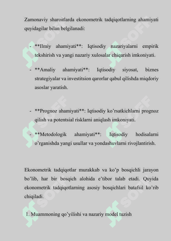 Ekonometrik tadqiqotlar qaysi bosqichlardan iborat 4