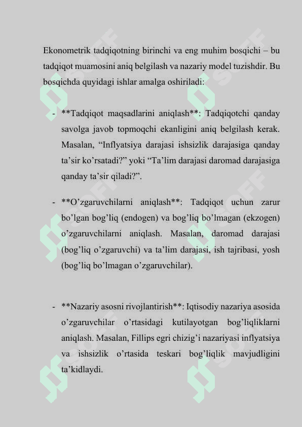 Ekonometrik tadqiqotlar qaysi bosqichlardan iborat 5