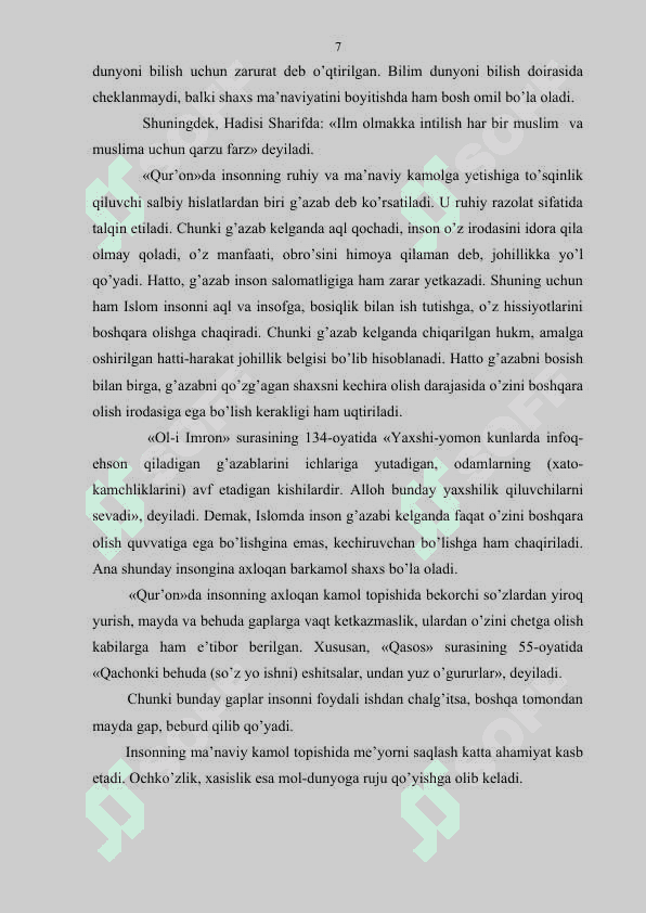O'QUVCHILARNING MA'NAVIY-AXLOQIY FAZILATLARINI SHAKLLLANTIRISH 7