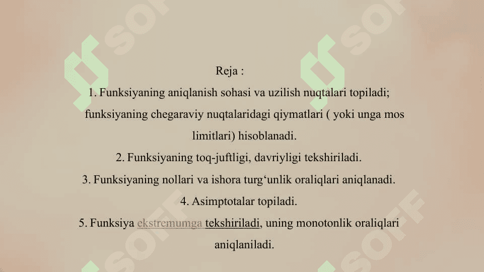 Funksiyani tekshirish grafigini yasashning umumiy sxemasi 2