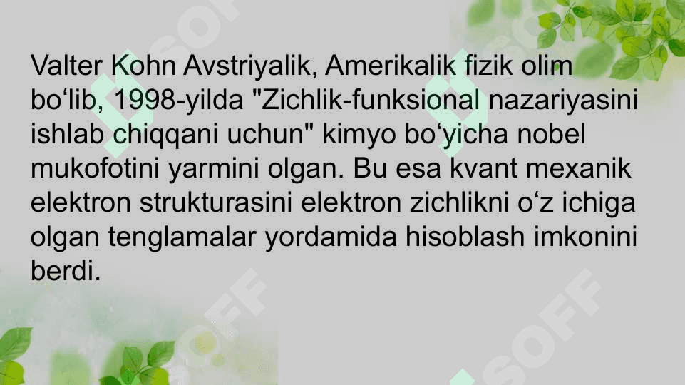 1998-yilda kimyo boʻyicha Nobel mukofoti sovrindorlari 3