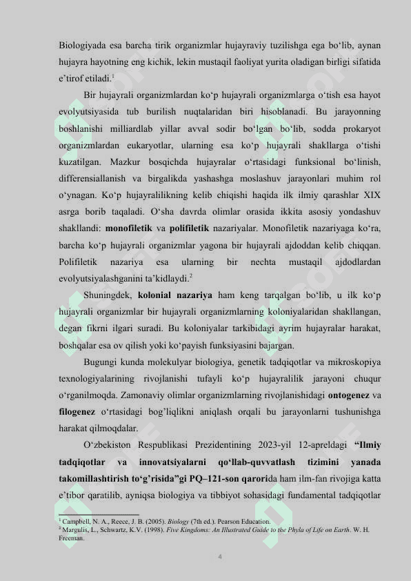 KO‘P HUJAYRALI HAYVONLARNING  KELIB CHIQISH NAZARIYALARI KURS ISHI 4