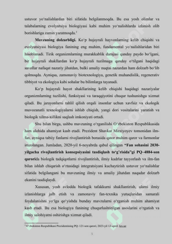 KO‘P HUJAYRALI HAYVONLARNING  KELIB CHIQISH NAZARIYALARI KURS ISHI 5