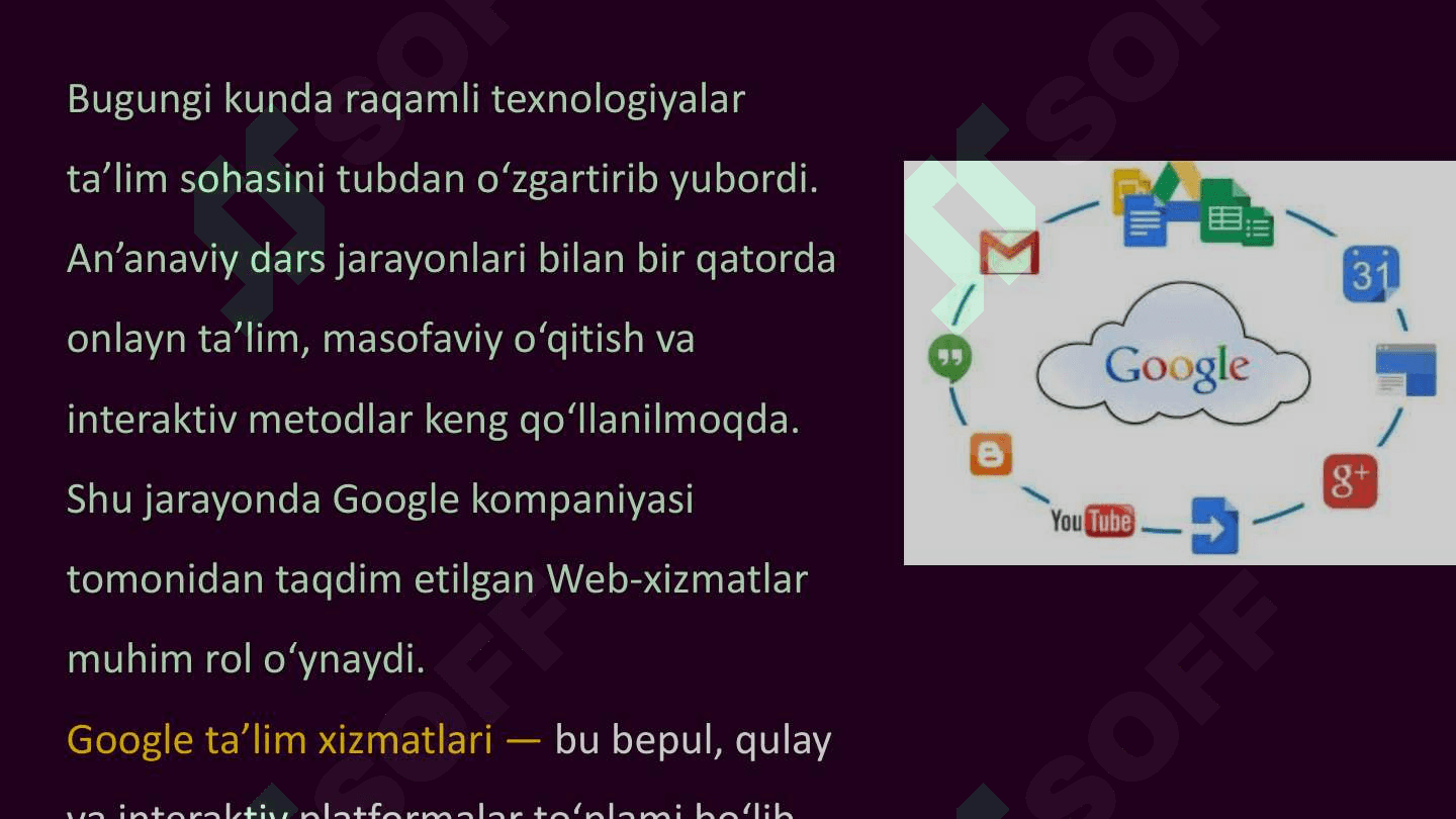 Axborot xavfsizligini taminlashning gʻoyaviy-nazariy asoslari. Google taʼlim Web-xizmatlari 8