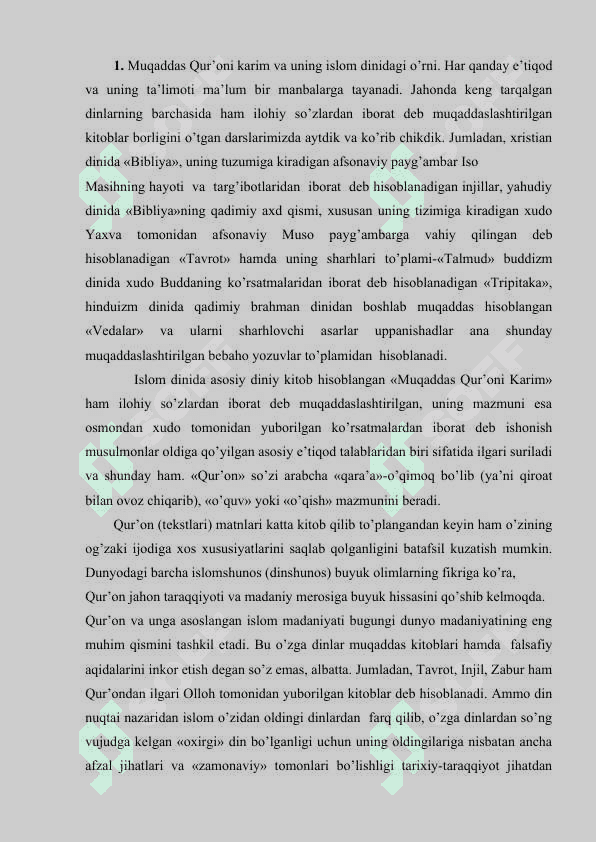 ISLOM DINI MANBALARI, QUR’ON, HADIS KALOM ILMI 3