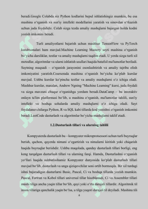 Machine Learning fanidan test va amaliy topshiriqlar jamlangan web sayt ishlab chiqish 6
