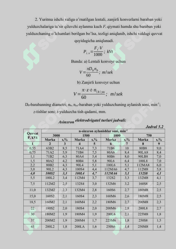 Yuritma uchun elektrodvigatel tanlash va kinematik hisobi 2