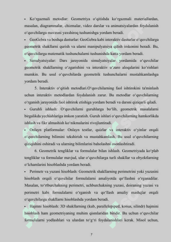 7–9 SINFLARDA GEOMETRIYA O‘QITISHNING MAQSADI, VAZIFALARI VA MAZMUNI 7