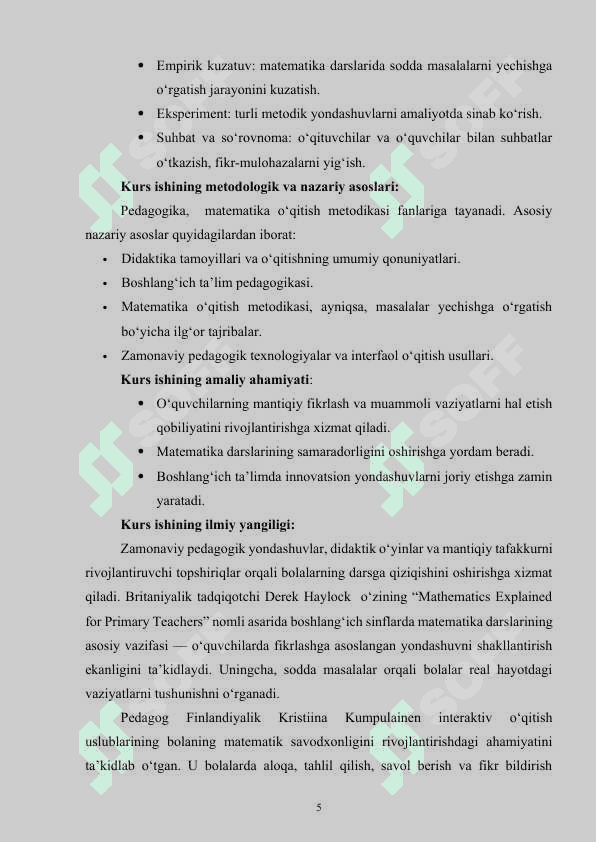 Birinchi sinfda matematikadan sodda masalalar va ularni yechishga o'rgatish metodikasi. 5
