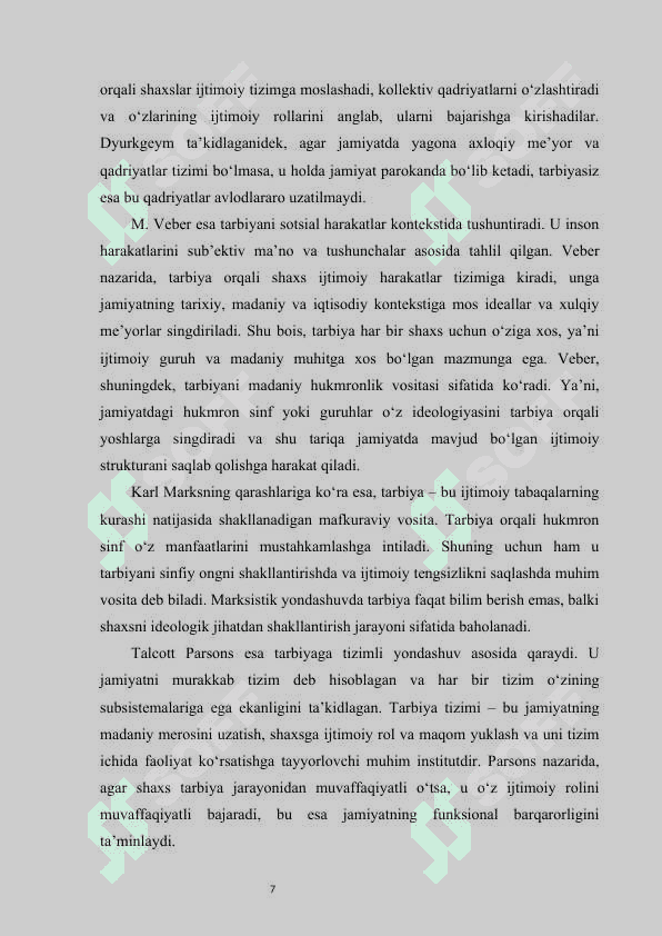 Sotsiolog olimlarning tarbiya sohasida olib borgan ilmiy tadqiqot ishlari  kurs ishi 7