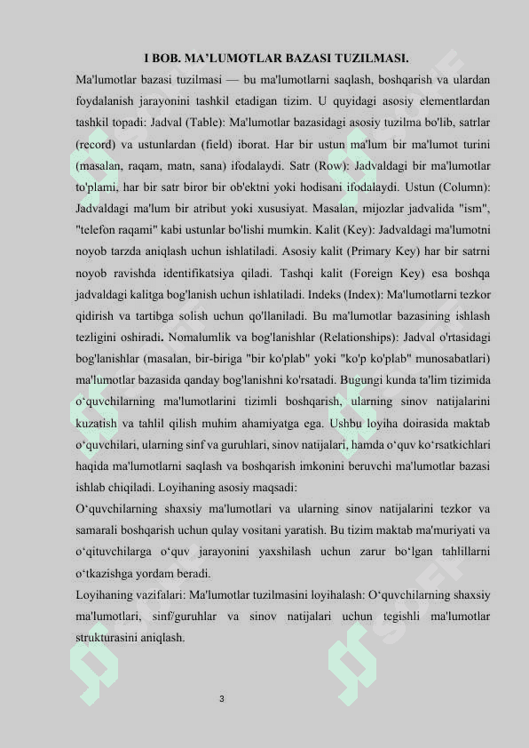 Maktab o‘quvchilari va ularning sinov natijalarini boshqarish uchun ma’lumotlar bazasini yaratish 5