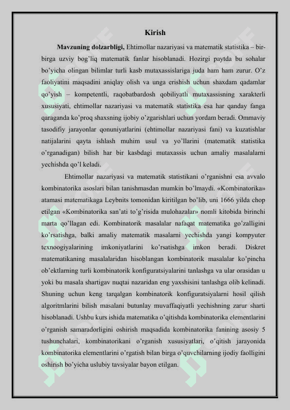 Bo’laklashlar kombinatorikasi 2