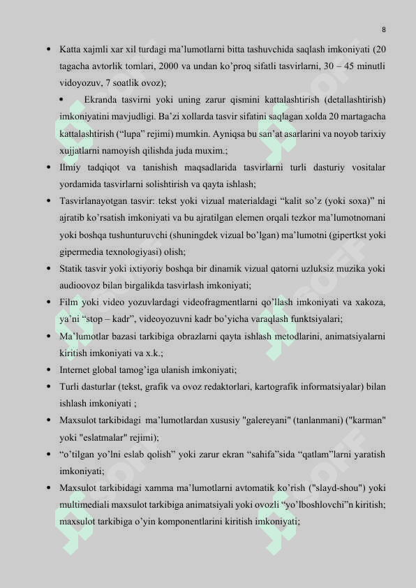 Multimediya texnologiyasi va undan o’quv jarayonida foydalanish 8