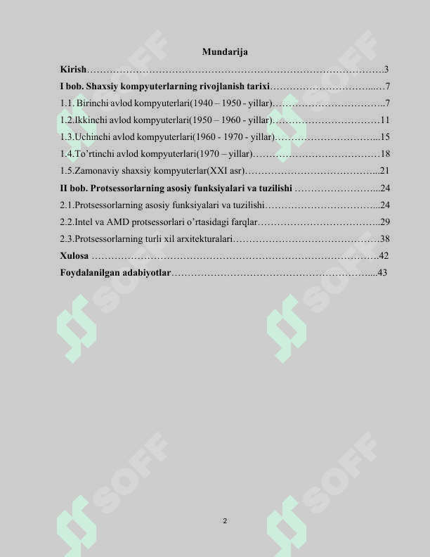 Shaxsiy kompyuterlarning rivojlanish tarixi kurs ishi 2