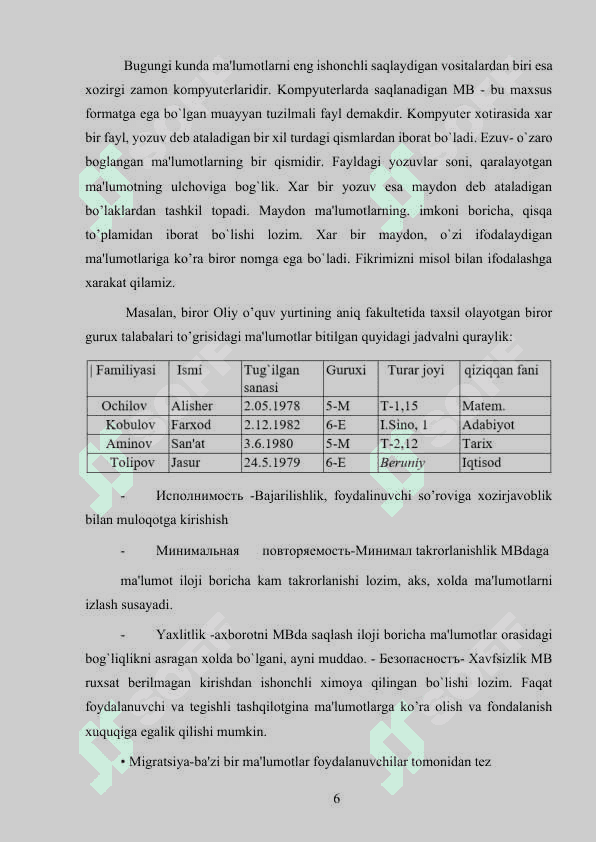 Sport anjomlari do‘konining ma’lumotlar bazasini yaratish. 6