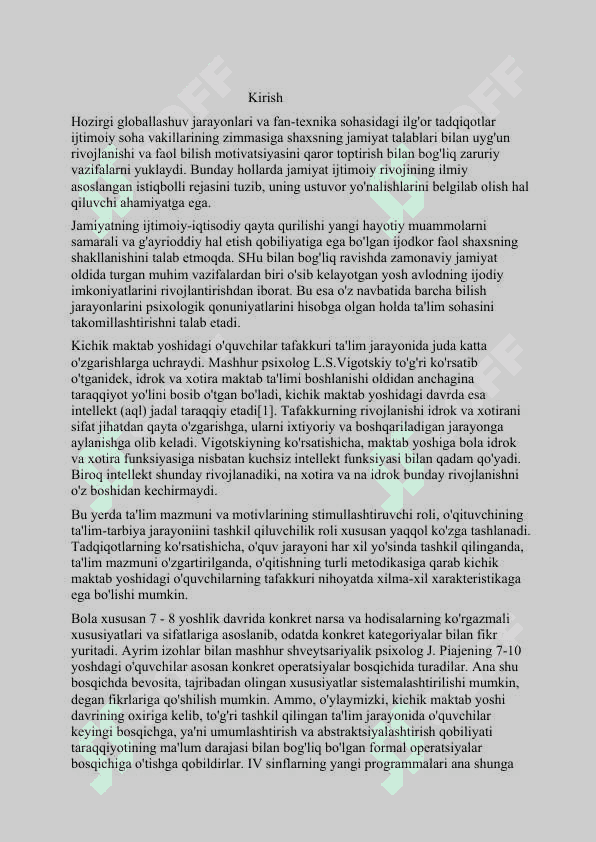 Xotira tafakkur va boshqa jarayonlarda yosh ko'rsatgichlarining taqqoslovchi xarakteristikasi. 3