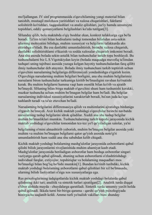 Xotira tafakkur va boshqa jarayonlarda yosh ko'rsatgichlarining taqqoslovchi xarakteristikasi. 4