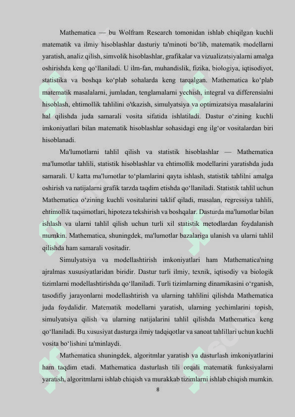 MATHEMATIKADA MA'LUMOTLAR TIPLARI OPERATORLAR VA FUNKSIYALAR 8