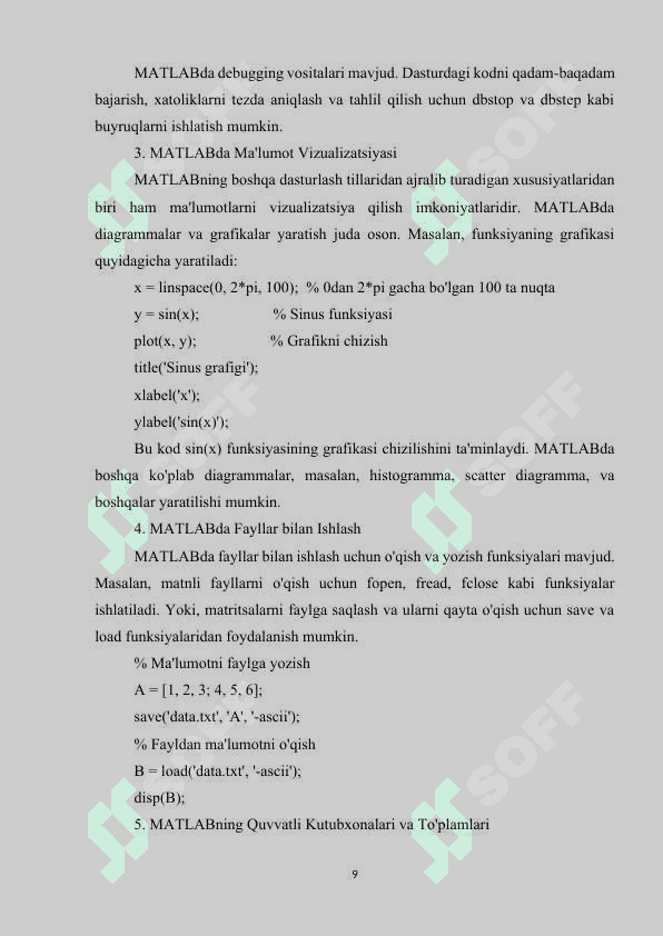 MATLABDA DASTURLASHTIRISH, PROTSEDURA VA FUNKSIYA  YARATISH VOSITALARI. 8