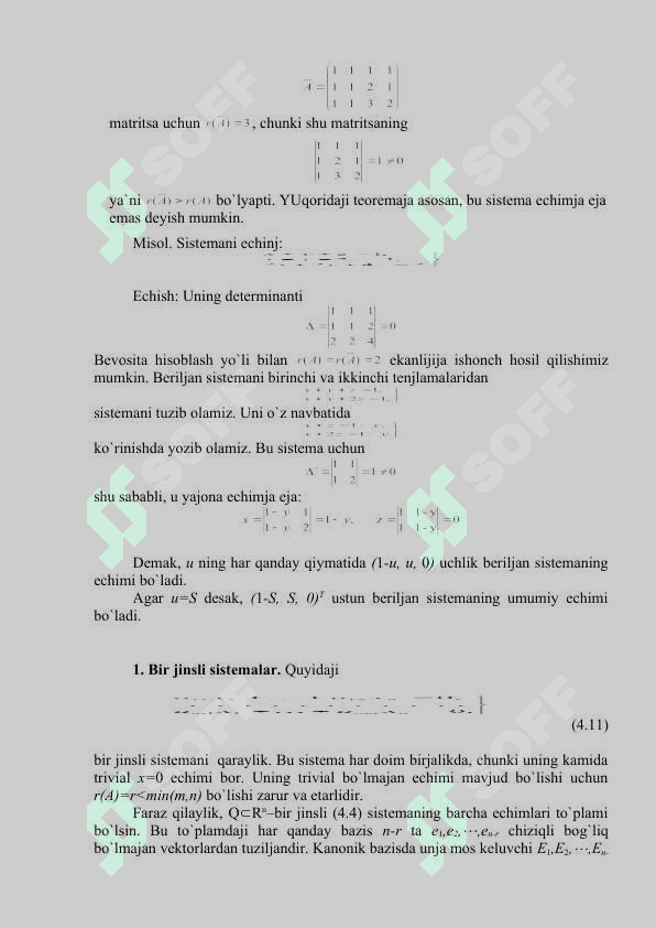Bir jinsli tenglamalar sistemasi. Fundamental yechim 7