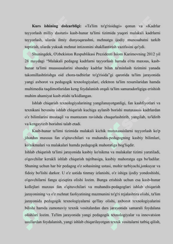 Kasb-hunar ta`limining o’quv-me`yoriy hujjatlari 2