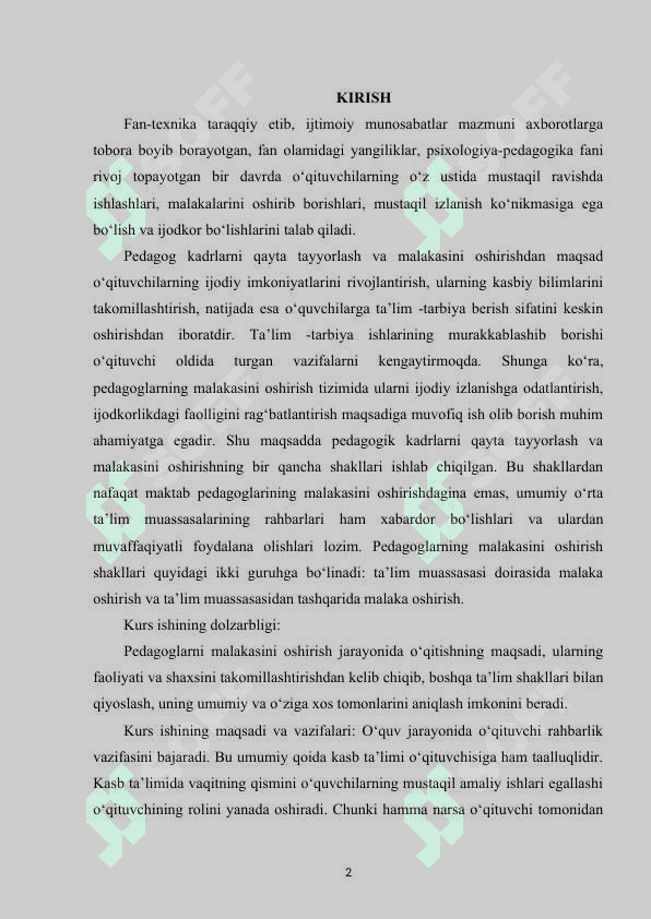 Kasbiy ta’lim mutaxasislarining malaka oshirish faoliyati 2