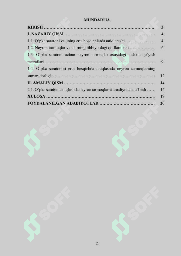 Neyron tarmoqlar asosida o‘pka saratoni kasalligini aniqlash dasturini ishlab chiqish 2