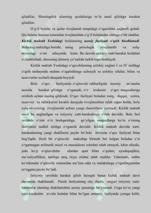 Kichik maktab yoshdagi bolalarning psixik taraqqiyotida o'qish faoliyatining o'rni 6