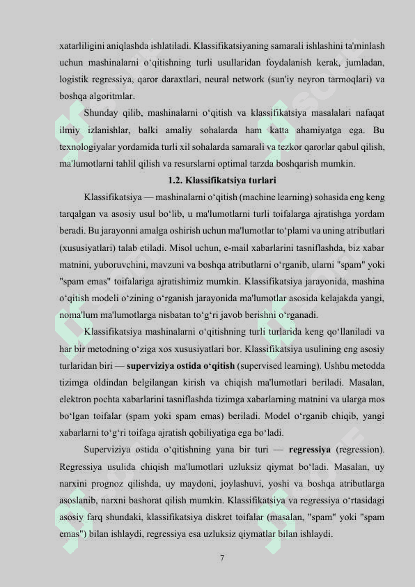 Mashinali o‘qitish usuli asosida klassifikatsiya masalalarini yechish 7