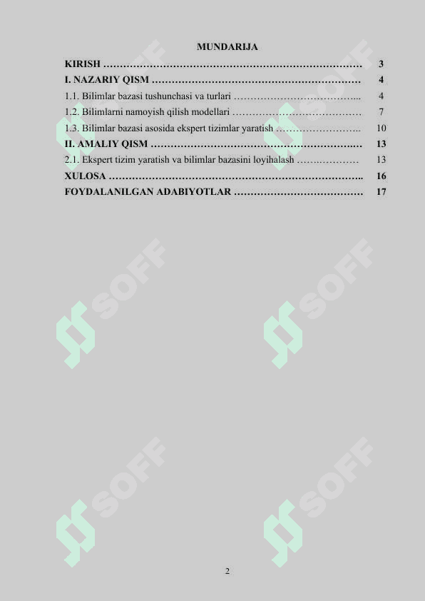 Bilimlar bazasi va bilimlarni namoyish qilish modellari tahlili 2