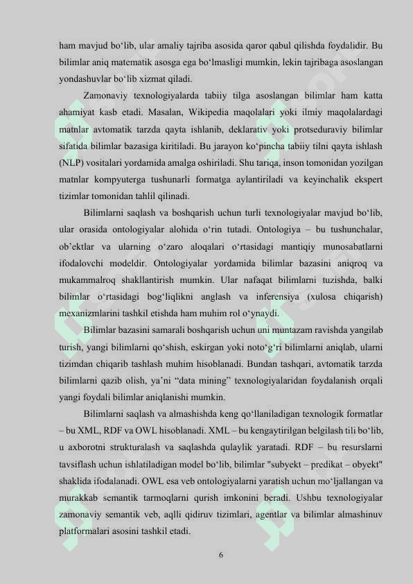Bilimlar bazasi va bilimlarni namoyish qilish modellari tahlili 6