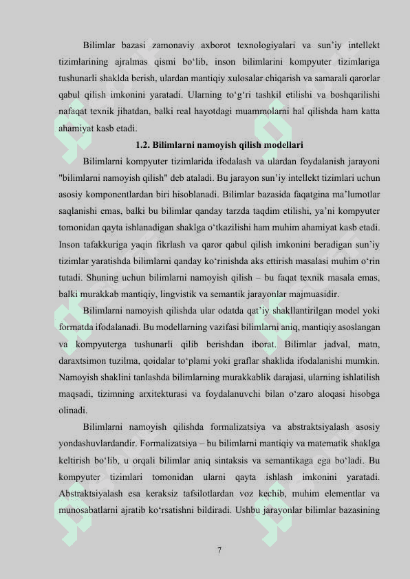 Bilimlar bazasi va bilimlarni namoyish qilish modellari tahlili 7