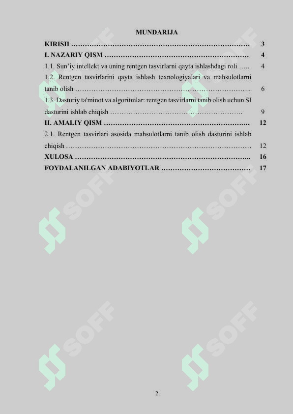 Sun’iy intellekt usullari asosida rentgen uskunalaridan olingan tasvirlardan mahsulotlarni tanib olish dasturini ishlab chiqish 2