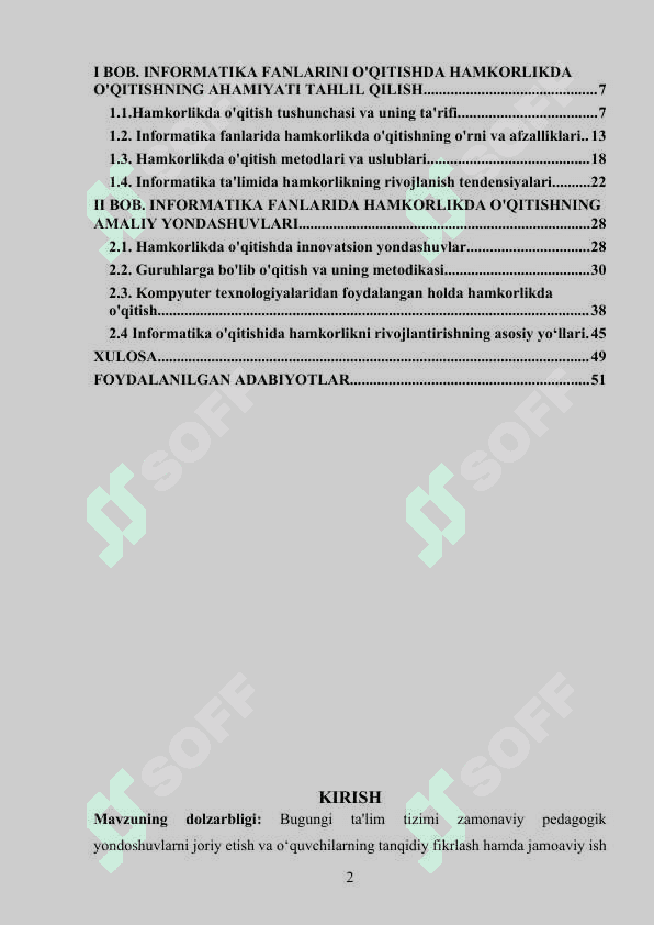 INFORMATIKA FANLARINI OQITISHDA HAMKORLIKDA OQITISHNI REJALASHTIRISH 2