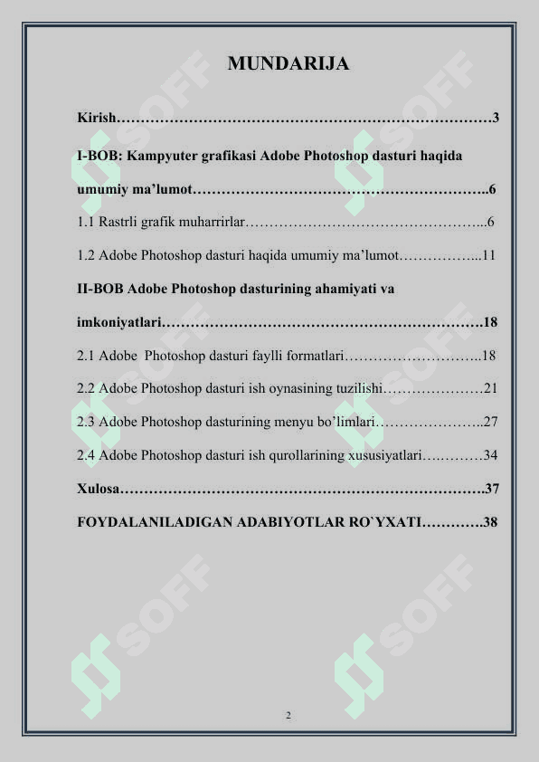 Kampyuter grafikasi. Adobe  photoshop dasturidan foydalanishning  ahamiyati va imkoniyatlari 2