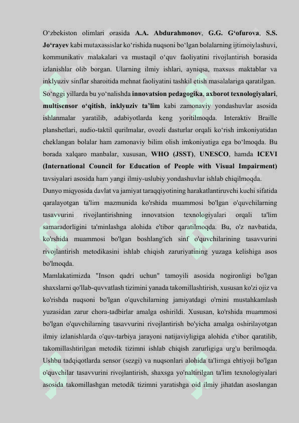 Kòrishda nuqsoni bòlgan bolalarda bilim va mehnat faoliyati usullarini shakllantirish” 7