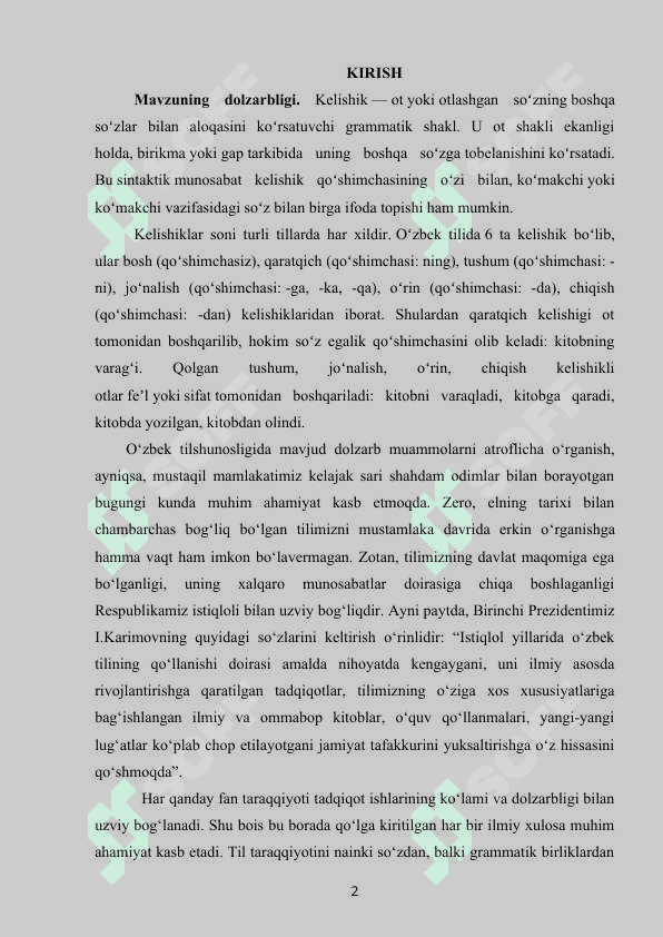 BOSHLANG'ICH SINF O'QUVCHILARIGA ONA TILI DARSLARIDA KELISHIKLAR MAVZUSUNI O'RGATISH METODIKASI 2
