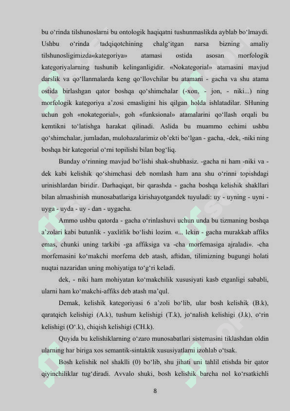 BOSHLANG'ICH SINF O'QUVCHILARIGA ONA TILI DARSLARIDA KELISHIKLAR MAVZUSUNI O'RGATISH METODIKASI 8