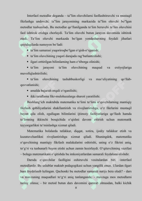 BOSHLANG'ICH SINFLARDA MATEMATIKA O'QITISHDA KASR TUSHUNCHASI ELEMENTLARINI O'RGATISH METODIKASI 8