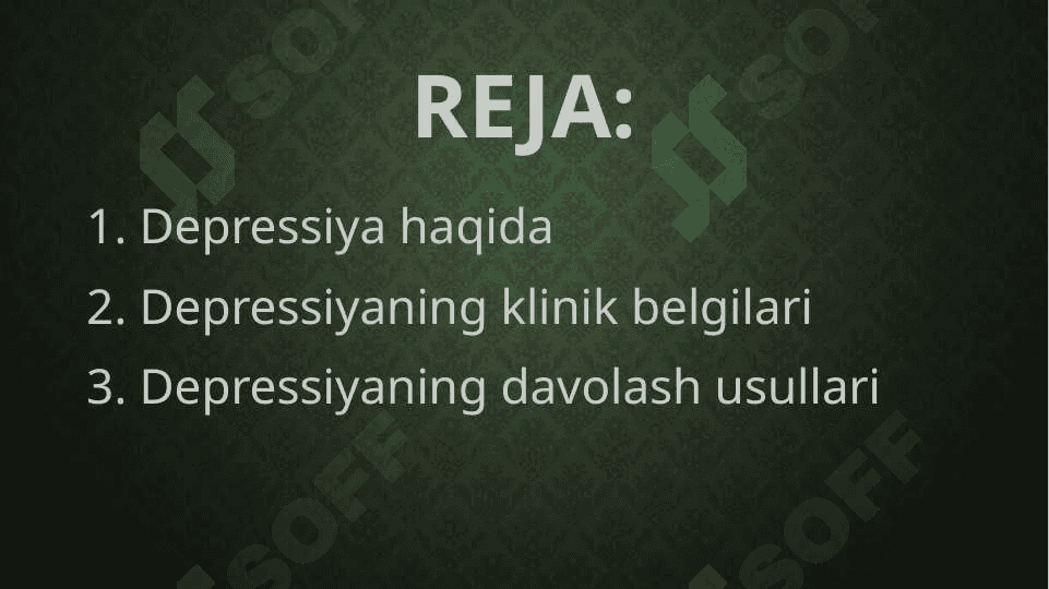 Depressiyaning klinik belgilari va davolash usullari 2