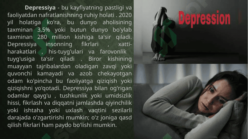 Depressiyaning klinik belgilari va davolash usullari 3