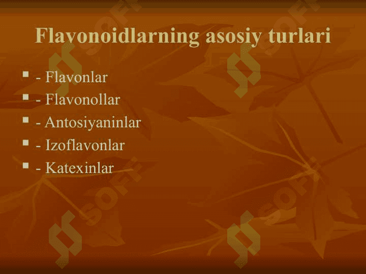 Flavonoidlar biosintezi. Flavonodilarni o ‘rganishda Vatan olimlarining tutgan o‘mi. Uch rangli gunafsha o’simligi. 4